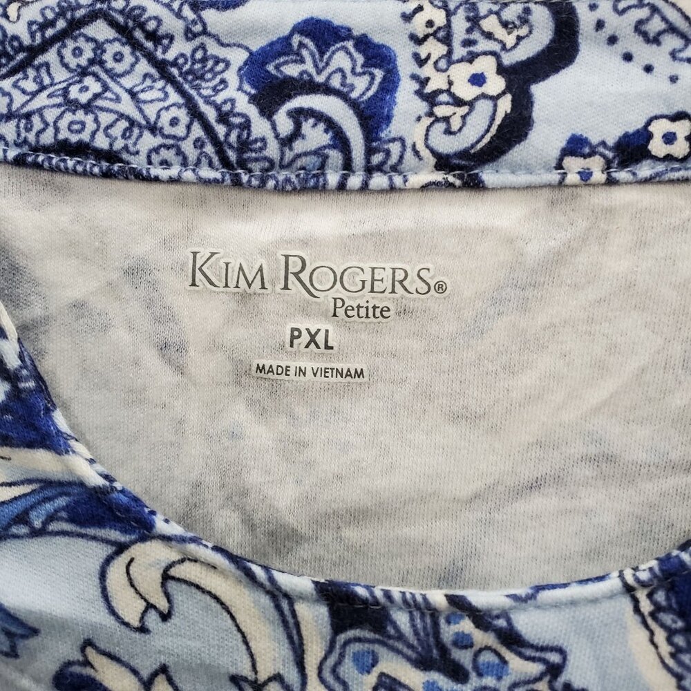 Kim Rogers Petite Blue White Paisley‎ Print 3/4 Sleeve Boho Tee Top Size PXL - Picture 4 of 6